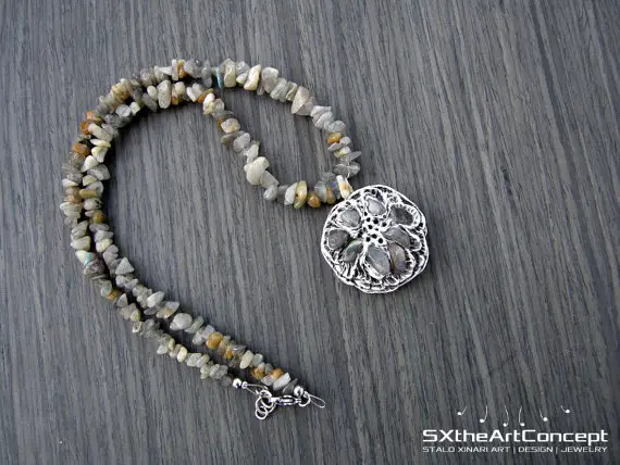 Labradorite Necklace Clay Spectrolite Pendant, Calming Stone, Unisex Boho Jewelry