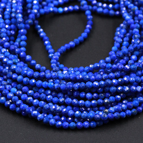 Aaa Micro Faceted Natural Blue Lapis Lazuli Round Beads 2mm 3mm 4mm Diamond Cut Gemstone 15.5" Strand