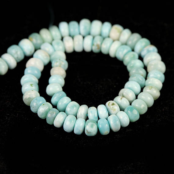 Larimar Smooth Rondelle Beads 19 Pieces Of Aqua Blue White Cream Exotic Gemstones