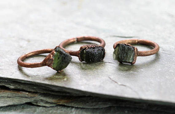 Moldavite Ring - Geekery Gift - Tektite Jewelry