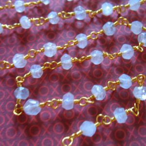 Gemstone Chain, MOONSTONE Rosary Chain by the foot / Gold Plated Rosary Chain Beaded Rondelle Chain Bulk Gemstone rc.17 | Natural genuine rondelle Moonstone beads for beading and jewelry making.  #jewelry #beads #beadedjewelry #diyjewelry #jewelrymaking #beadstore #beading #affiliate #ad