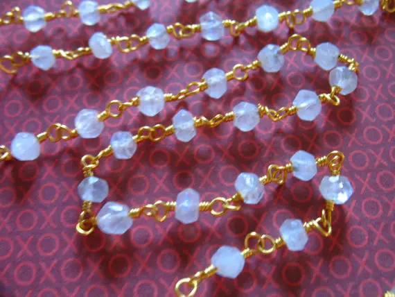 Gemstone Chain, Moonstone Rosary Chain By The Foot / Gold Plated Rosary Chain Beaded Rondelle Chain Bulk Gemstone Rc.17
