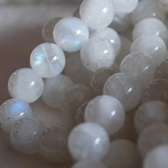 Natural Rainbow Moonstone Semi-precious Gemstone Round Beads - 4mm, 6mm, 8mm, 10mm Sizes - 15" Strand