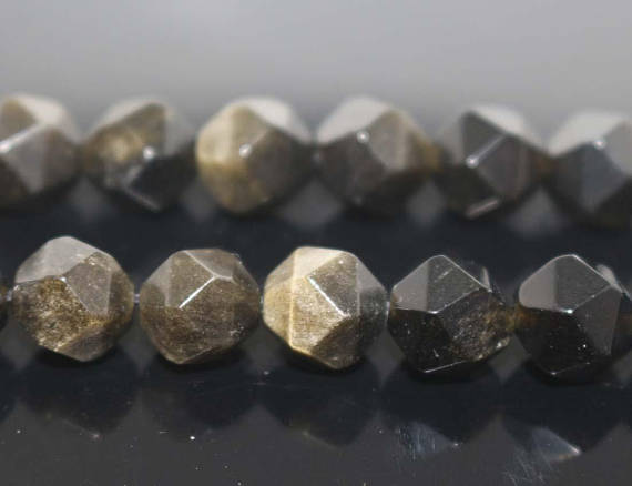 Natural Star Cut Faceted Golden Obsidian Nugget Diamond Beads,6mm 8mm 10mm 12mm Golden Obsidian Beads Wholesale Supply,one Strand 15"