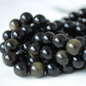 Shop Obsidian Beads! High Quality Grade A Natural Golden Sheen Black Obsidian Semi-precious Gemstone Round Beads – 4mm, 6mm, 8mm, 10mm sizes – 15" strand | Natural genuine beads Obsidian beads for beading and jewelry making.  #jewelry #beads #beadedjewelry #diyjewelry #jewelrymaking #beadstore #beading #affiliate #ad