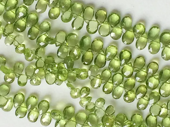 4x6mm-5x7mm Peridot Faceted Pear Beads, Natural Peridot Faceted Pear Briolettes, Peridot For Jewelry (4in To 8in Options) - Aga124