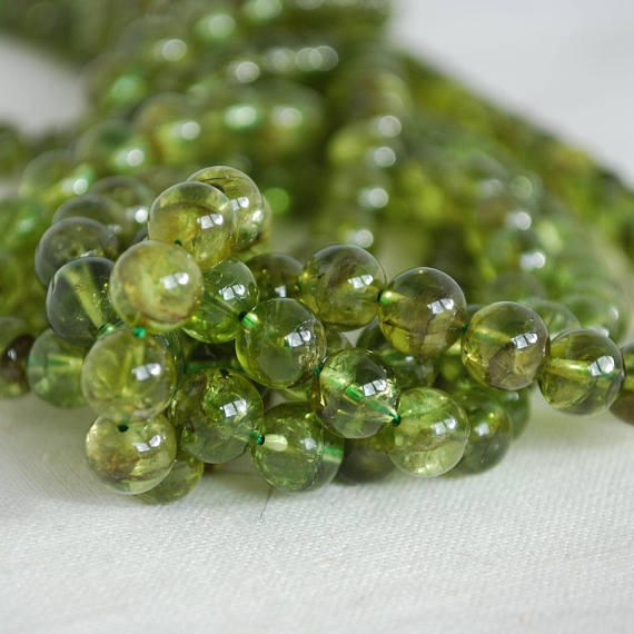 Natural Peridot (green) Semi-precious Gemstone Round Beads - 4mm, 6mm Sizes - 15" Strand