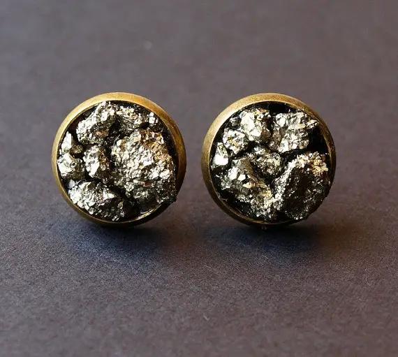 Pyrite Cluster Stud Earrings, Raw Pyrite Earrings