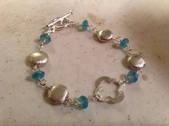Blue Bracelet - Sterling Silver Jewelry - Quartz Gemstone Jewellery - Fashion - Flower Connector