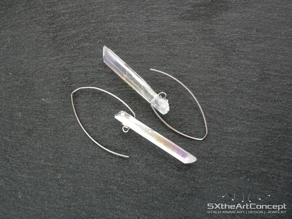 Angel Aura Quartz Point Earrings, Minimal Elegant Dangling Shard Earrings