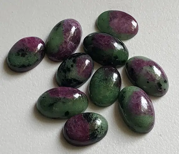 10x14mm - 10x16mm Ruby Zoisite Plain Oval Flat Back Cabochon, 5pcs Natural Ruby Zoisite For Jewelry, Loose Ruby Zoisite Stones - Adg148