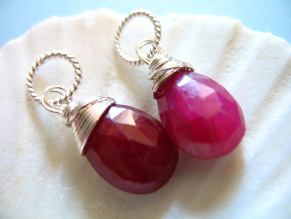 Ruby Pear Or Teardrop Briolette Pendant Charm / 16-18 Pear, 10-12 Teardrop Mm / Gold Fill Or Sterling Silver, July Birthstone Gift Gemdone