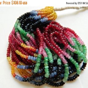 Shop Sapphire Beads! 3-3.5mm Multi Gem Faceted Rondelle, Ruby, Emerald, Sapphire Faceted Rondelle, Precious Faceted Rondelle For Jewelry (3IN to 15IN Options) | Natural genuine beads Sapphire beads for beading and jewelry making.  #jewelry #beads #beadedjewelry #diyjewelry #jewelrymaking #beadstore #beading #affiliate #ad