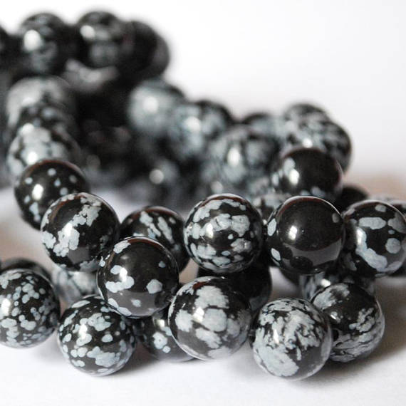 High Quality Grade A Natural Snowflake Obsidian Semi-precious Gemstone Round Beads - 4mm, 6mm, 8mm, 10mm Sizes - 15" Strand