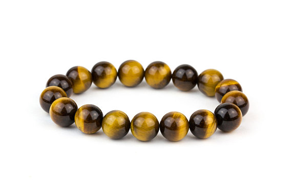 Men's Tiger Eye Bracelet/ Yellow Tiger Eye Bracelet/ 12mm Tiger Eye Bracelet/ Tiger Eye Jewelry/ Men's Bead Bracelet