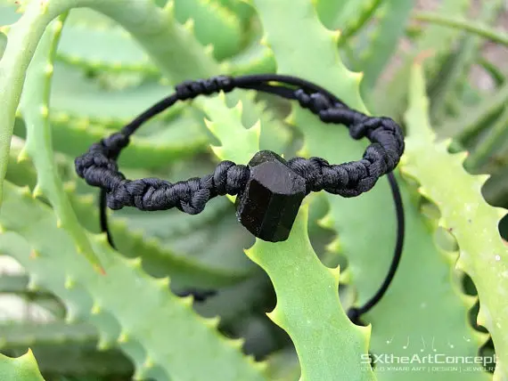 Black Tourmaline Unisex Bracelet, Braided Cuff, Stacking Wristband, Emf Protection Stone