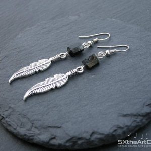 Shop Black Tourmaline Earrings! Black Tourmaline feather dangling earrings | Natural genuine Black Tourmaline earrings. Buy crystal jewelry, handmade handcrafted artisan jewelry for women.  Unique handmade gift ideas. #jewelry #beadedearrings #beadedjewelry #gift #shopping #handmadejewelry #fashion #style #product #earrings #affiliate #ad