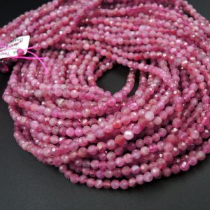 AAA Micro Faceted Natural Pink Tourmaline Faceted 2mm 3mm 4mm 5mm Round Beads Diamond Cut Gemstone 15.5" Strand | Natural genuine faceted Tourmaline beads for beading and jewelry making.  #jewelry #beads #beadedjewelry #diyjewelry #jewelrymaking #beadstore #beading #affiliate #ad