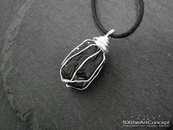 Tourmaline Pendant, Unisex Amulet Necklace, Electromagnetic Field Emf Protection Stone, Schorl, Gift For Him Or Her, Men Jewelry