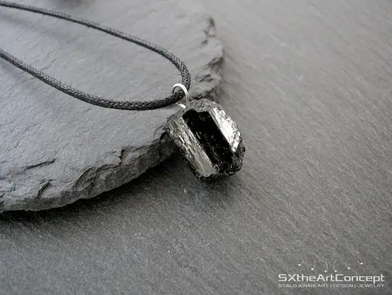 Tourmaline Pendant, Black Unisex Amulet Necklace, Electromagnetic Field Emf Protection Stone, Schorl, Gift For Dad, Men Jewelry