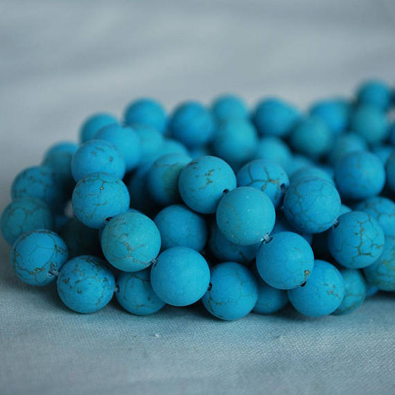 Turquoise (dyed) Frosted Matte Round Beads - 4mm, 6mm, 8mm, 10mm Sizes - 15" Strand