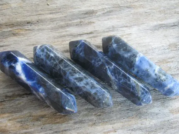 1 Sodalite Wand, (one) Double Terminated Sodalite Wand, Mineral Specimen, Blue Meditation Stone, Reiki Gemstone, 2 1/2 Inches X 5/8 Inch