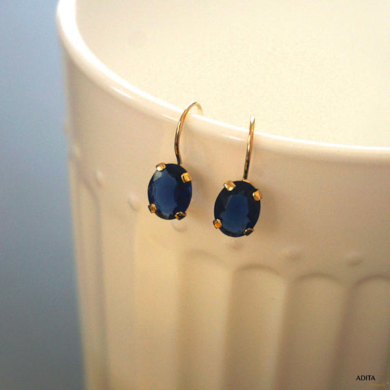 Navy Blue Earrings, Dangle Earrings, 14k Gold Earrings, Zircon Earrings, Jewelry For Women, Gemstone Earring, Statement Jewelry, Handmade