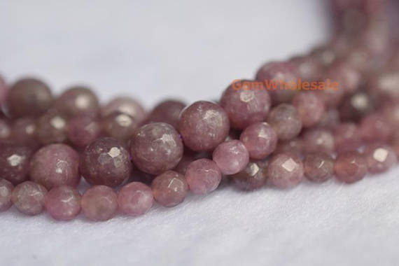 15.5" 4mm/6mm/8mm Natural Lepidolite Round Faceted Beads, Purple Diy Semi-precious Stone, Natural Purple Gemstone, Lithium Mica