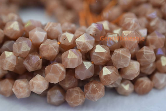 15.5" 8mm/10mm Sunstone Round Faceted Beads, Semi-precious Stone, Orange Color Beads, Gemstone Wholesaler, Star Cutting Beads