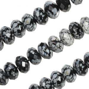 16 IN Strand 4 mm Snowflake Obsidian Rondelle Faceted Gemstone Beads (SFJRLF0004) | Natural genuine rondelle Snowflake Obsidian beads for beading and jewelry making.  #jewelry #beads #beadedjewelry #diyjewelry #jewelrymaking #beadstore #beading #affiliate #ad