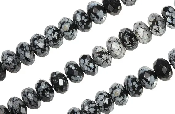 16 In Strand 4 Mm Snowflake Obsidian Rondelle Faceted Gemstone Beads (sfjrlf0004)