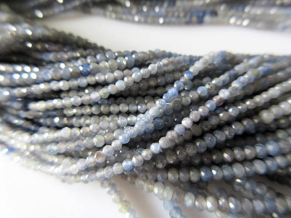 2mm Natural Blue Sapphire Faceted Round Beads, Sapphire Rondelles, Excellent Uniform Cut, 13 Inch Strand, Gds494
