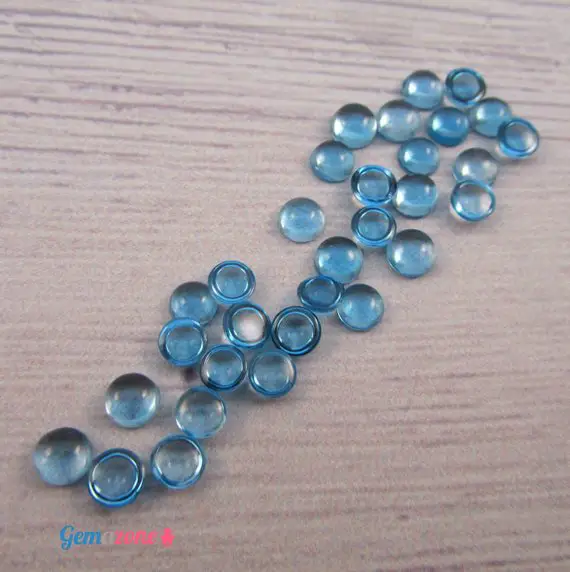 3mm Blue Topaz Cabochon / Natural Swiss Blue Topaz / Round Calibrated Loose Gemstone Cabochon / Jewelry Supplies / 10 Pcs