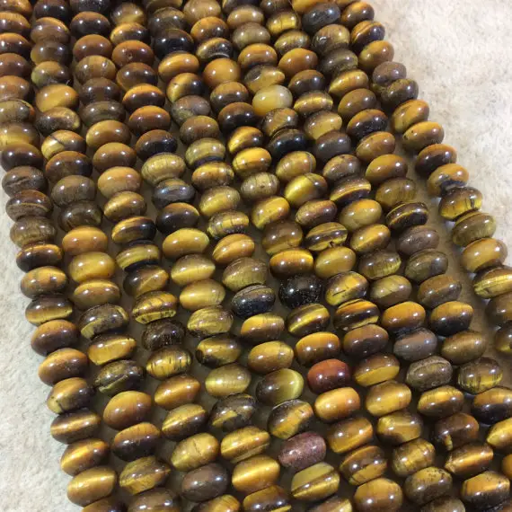 5mm X 8mm Natural Brown Tiger Eye Smooth Finish Rondelle Shaped Beads With 2.5mm Holes - 7.75" Strand (approx. 36 Beads) - Large Hole Beads