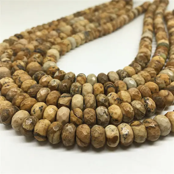 8x5mm Faceted Picture Jasper Rondelle Beads, Gemstone Beads, Wholesale Beads