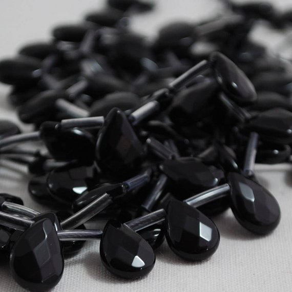 10  Black Agate Faceted Semi Precious Gemstone Teardrop / Pendant Beads - 12mm, 14mm, 18mm Sizes