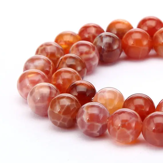 Burnt Orange Fire Agate Smooth Round Beads 6mm 8mm 10mm 12mm 15.5" Strand