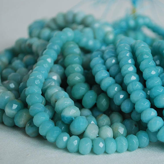 Grade A Natural Amazonite Semi-precious Gemstone Faceted Rondelle Spacer Beads - 3mm, 4mm, 6mm, 8mm, 10mm Sizes - 15" Strand