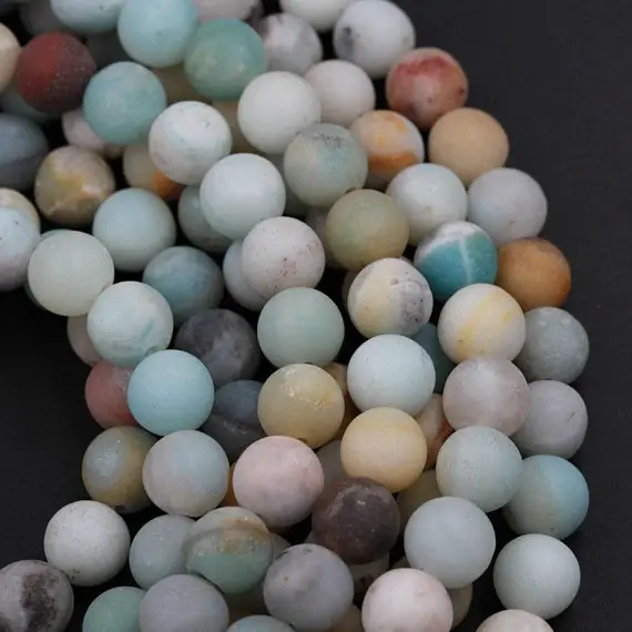 Matte Amazonite Round Beads 4mm 6mm 8mm 10mm A Grade Natural Multi Color Multicolor Blue Green Yellow Brown 15.5" Strand