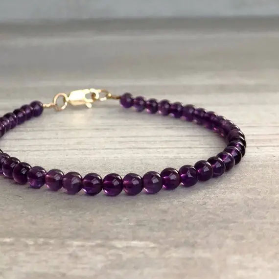 Genuine Amethyst Bracelet | Purple Bead Bracelet | Stackable Silver Or Gold Clasp Bracelet | Semi Precious Stone Jewelry