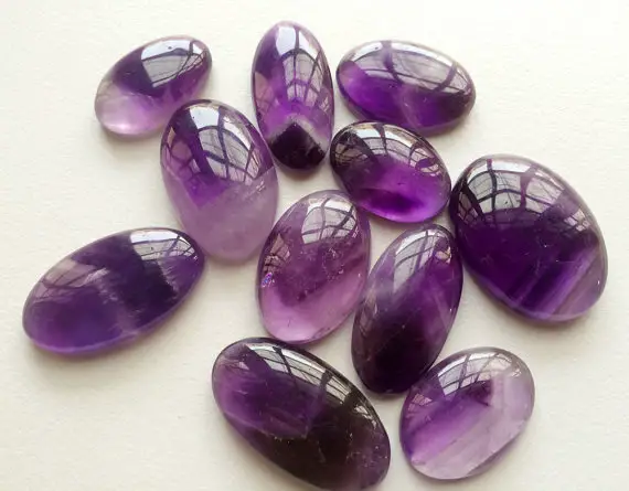25-34mm Amethyst Oval Plain Cabochons, Rare Oval Plain Amethyst, Flat Back Amethyst For Jewelry, 4 Pieces Loose Amethyst Cabochons - Godp727