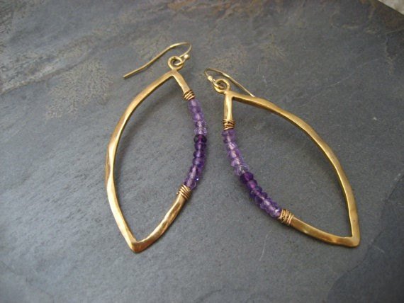 Ombre Amethyst Marquis Earrings - Sterling Silver With 14k Gold Plating