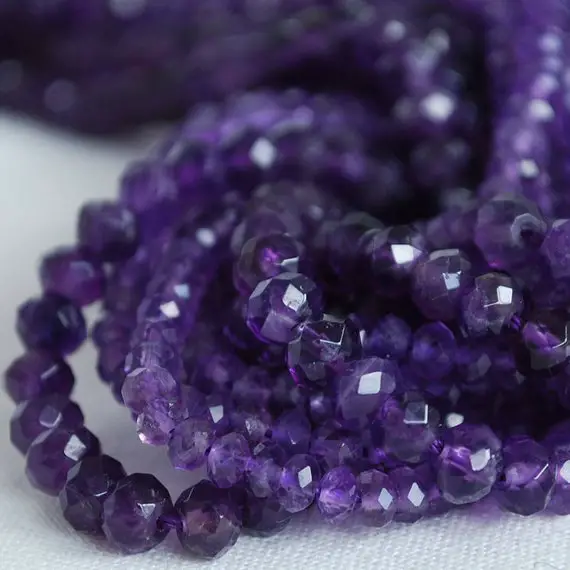 Natural Amethyst Semi-precious Gemstone Faceted Rondelle Spacer Beads - 3mm 4mm 6mm 8mm 10mm - 15" Strand