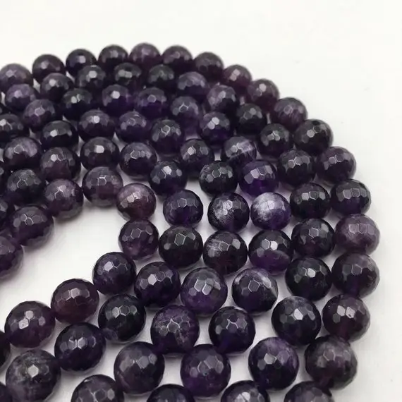 Natural Amethyst Faceted Round Beads 6mm 8mm 10mm 12mm 15.5" Strand