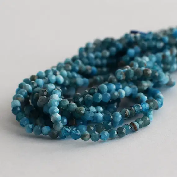Natural Apatite Semi-precious Gemstone - Faceted - Round Beads - 1.5mm - 2mm - 15" Strand