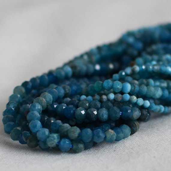 Grade A Natural Apatite (teal Blue) Semi-precious Gemstone Faceted Rondelle Spacer Beads - 3mm, 4mm, 6mm, 8mm Sizes -  15" Strand