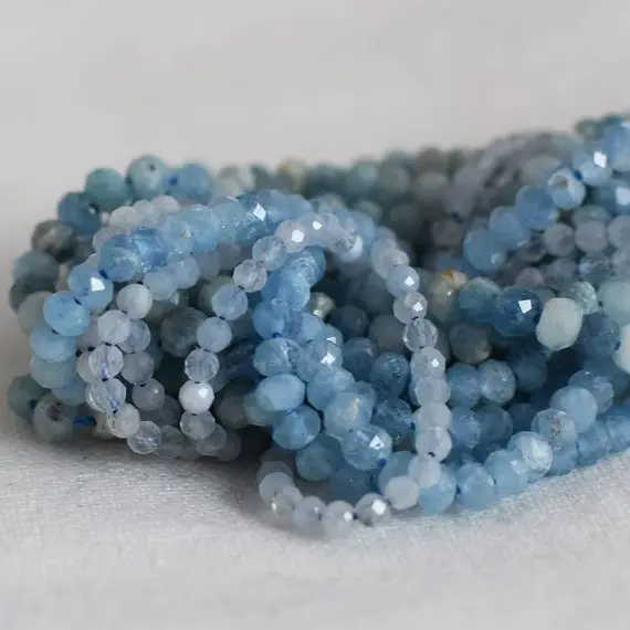 Aquamarine Gemstone Faceted Rondelle Spacer Beads - 3mm, 4mm, 6mm, 8mm Sizes - 15" Strand