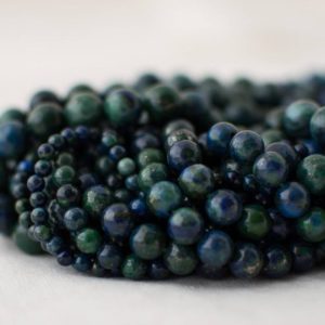Shop Azurite Round Beads! High Quality Grade A Malachite Azurite (blue, green) (dyed) Semi-precious Gemstone Round Beads – 4mm, 6mm, 8mm, 10mm sizes – 15" strand | Natural genuine round Azurite beads for beading and jewelry making.  #jewelry #beads #beadedjewelry #diyjewelry #jewelrymaking #beadstore #beading #affiliate #ad