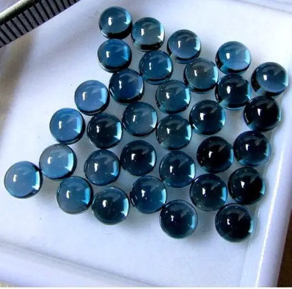 Aaa London Blue Topaz Round Cabochon Size 4mm-5mm-6mm Natural London Blue Topaz Round Flat Back Cabochon Loose Gemstone Wholesale Lot
