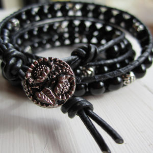 Black Onyx Triple Beaded Leather Wrap Bracelet Project